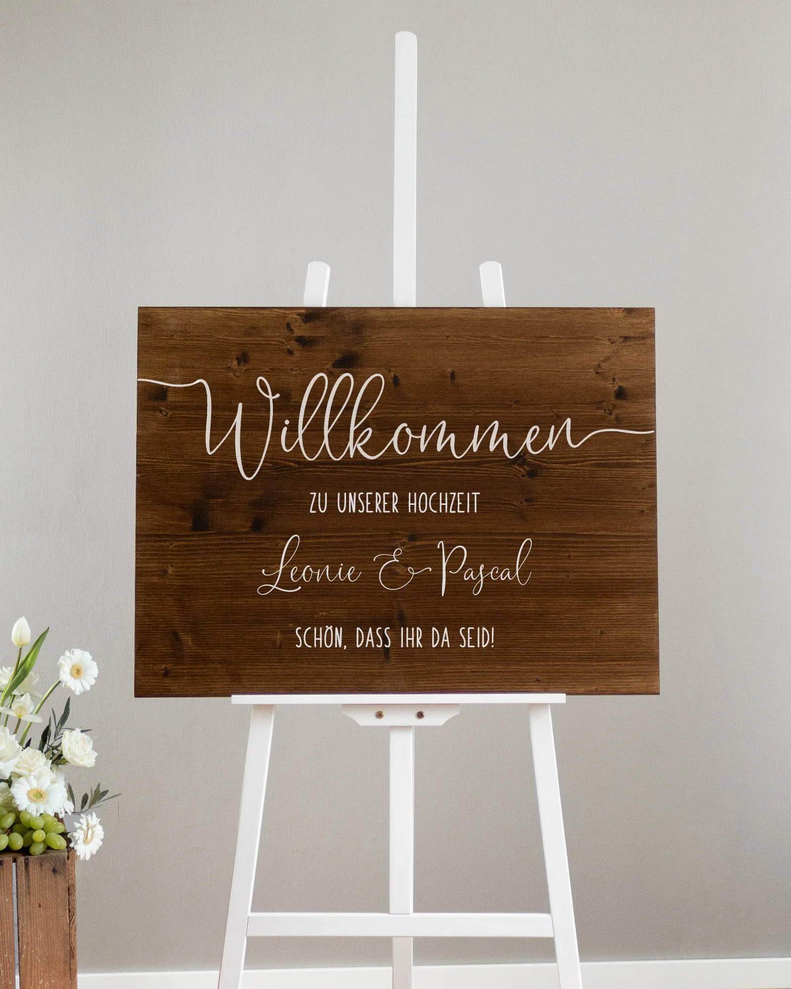 Willkommen Lines quer in dunkler Nuss
